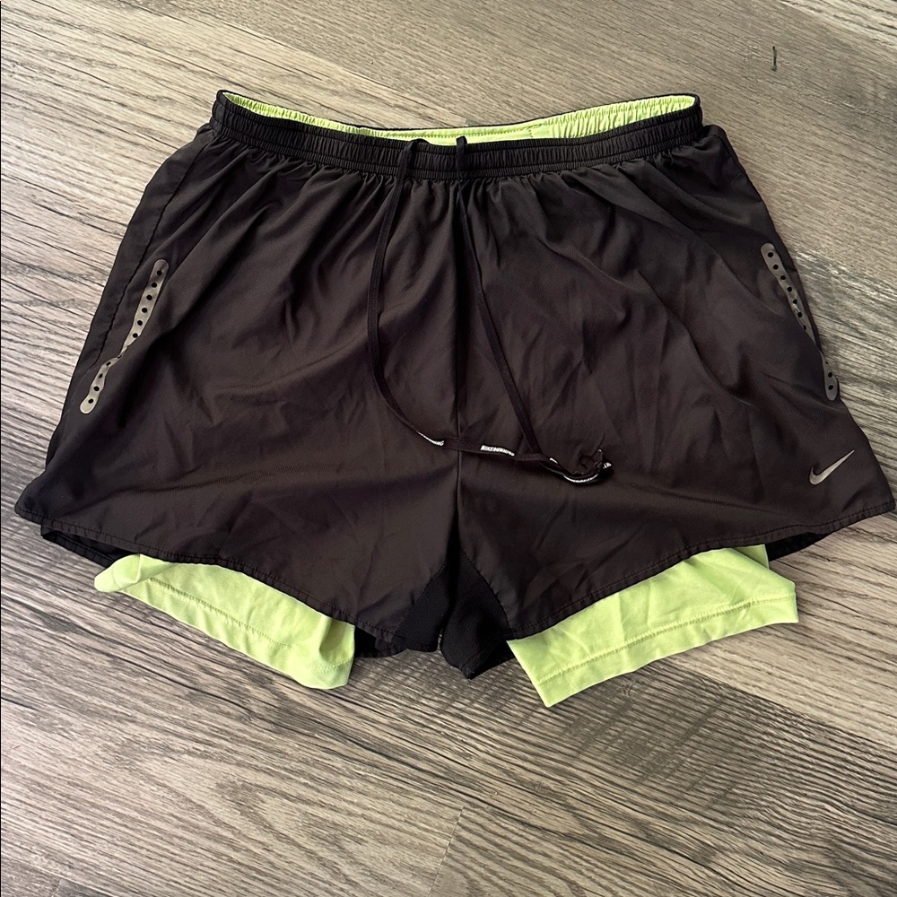 Nike Black‎ and Lime Green elastic waist Running Shorts women’s size large